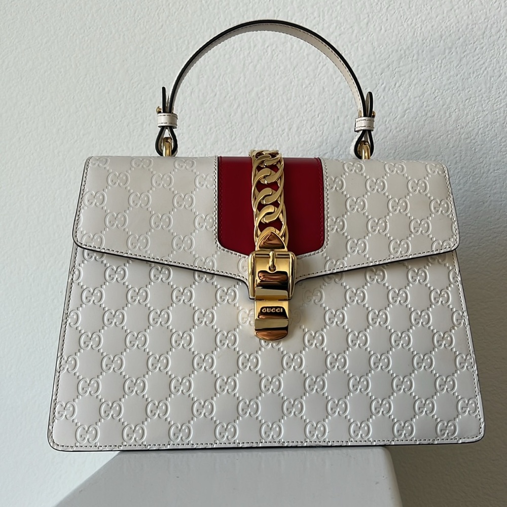 Gucci MM White and Red Leather Handbag - Picture 4 of 16